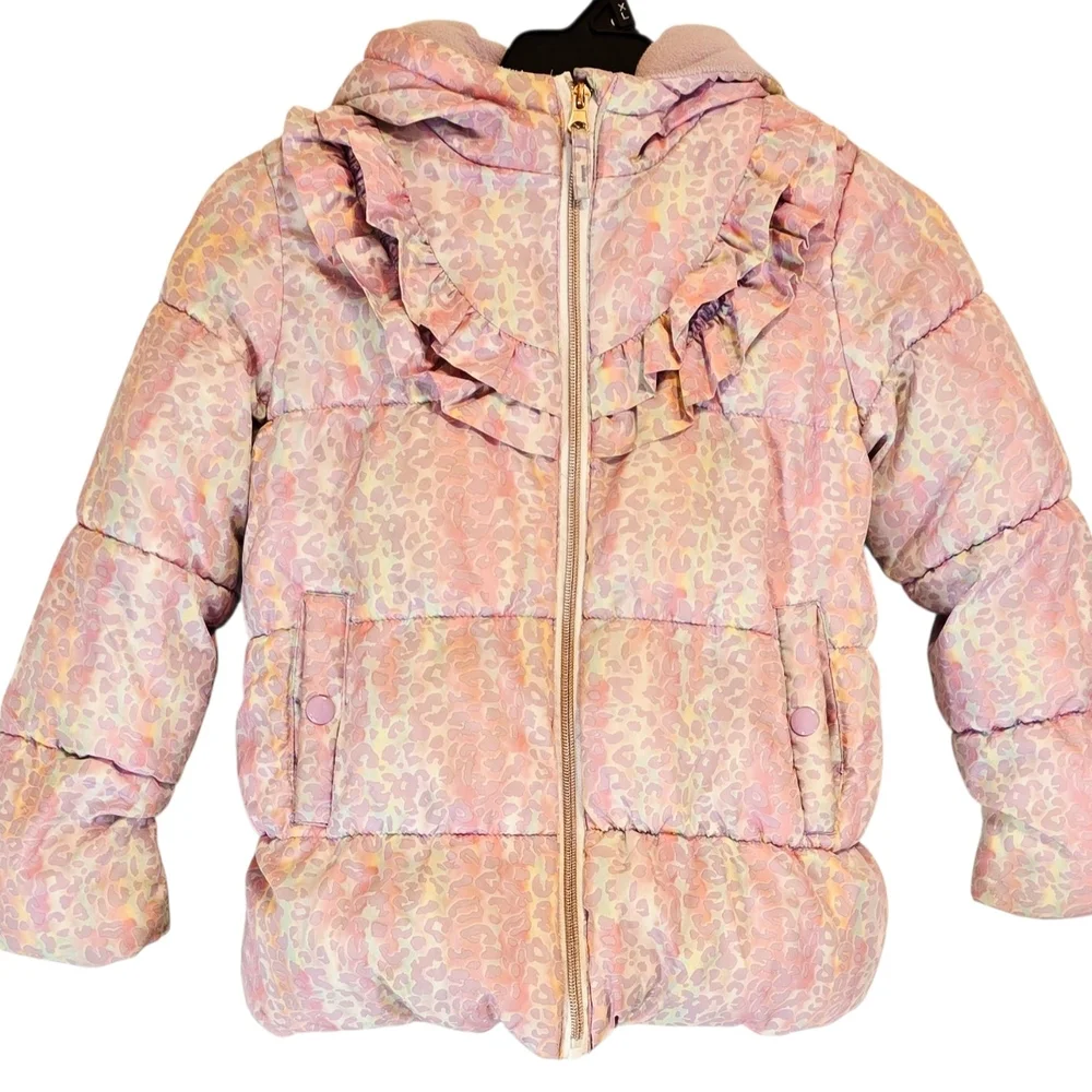 Pastel Leopard Print Ruffle Puffer Jacket - Picture 5 of 7